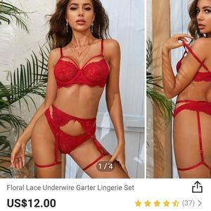 Floral Lace Underwire Garter Lingerie Set